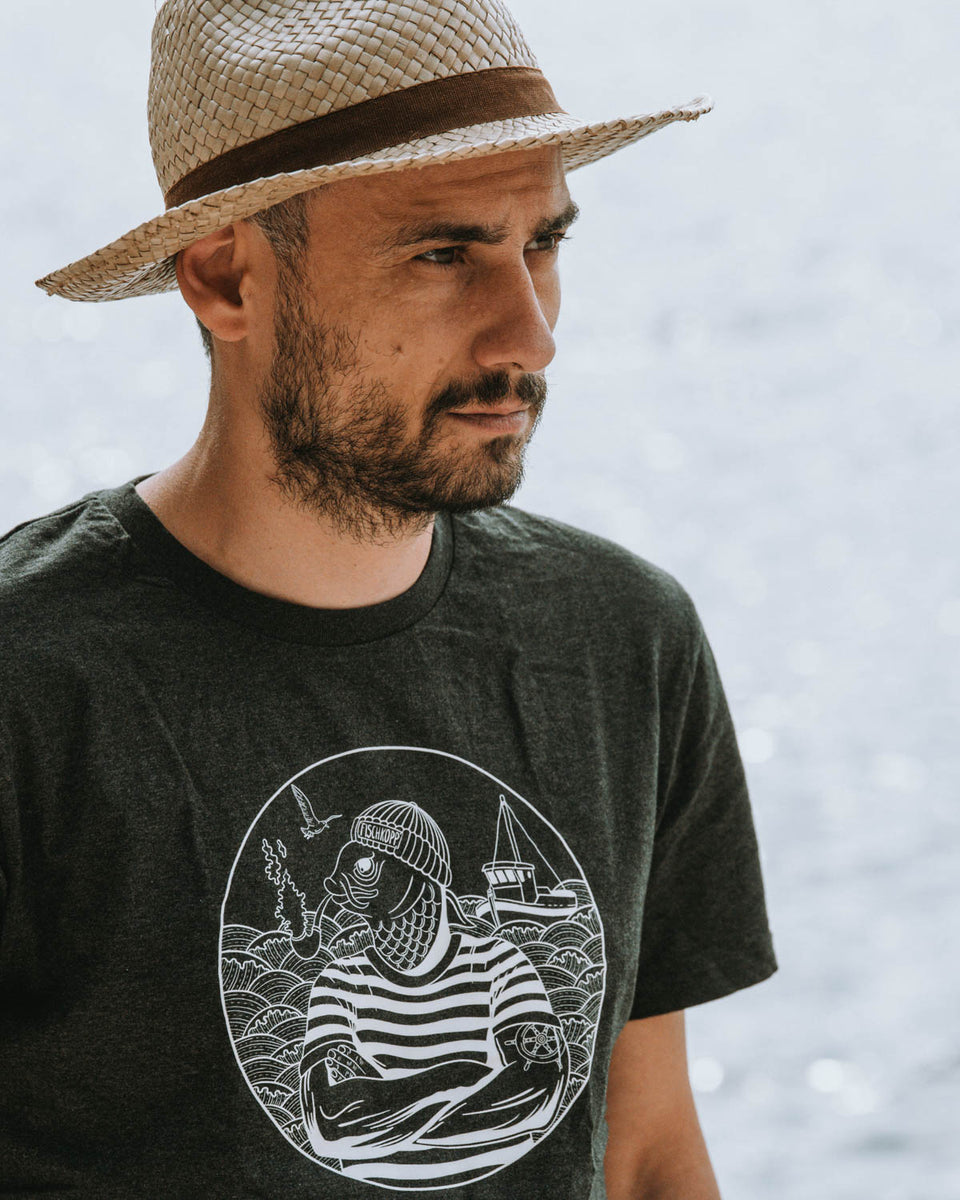 Dunkelgraues T-Shirt mit Fischkopp Print